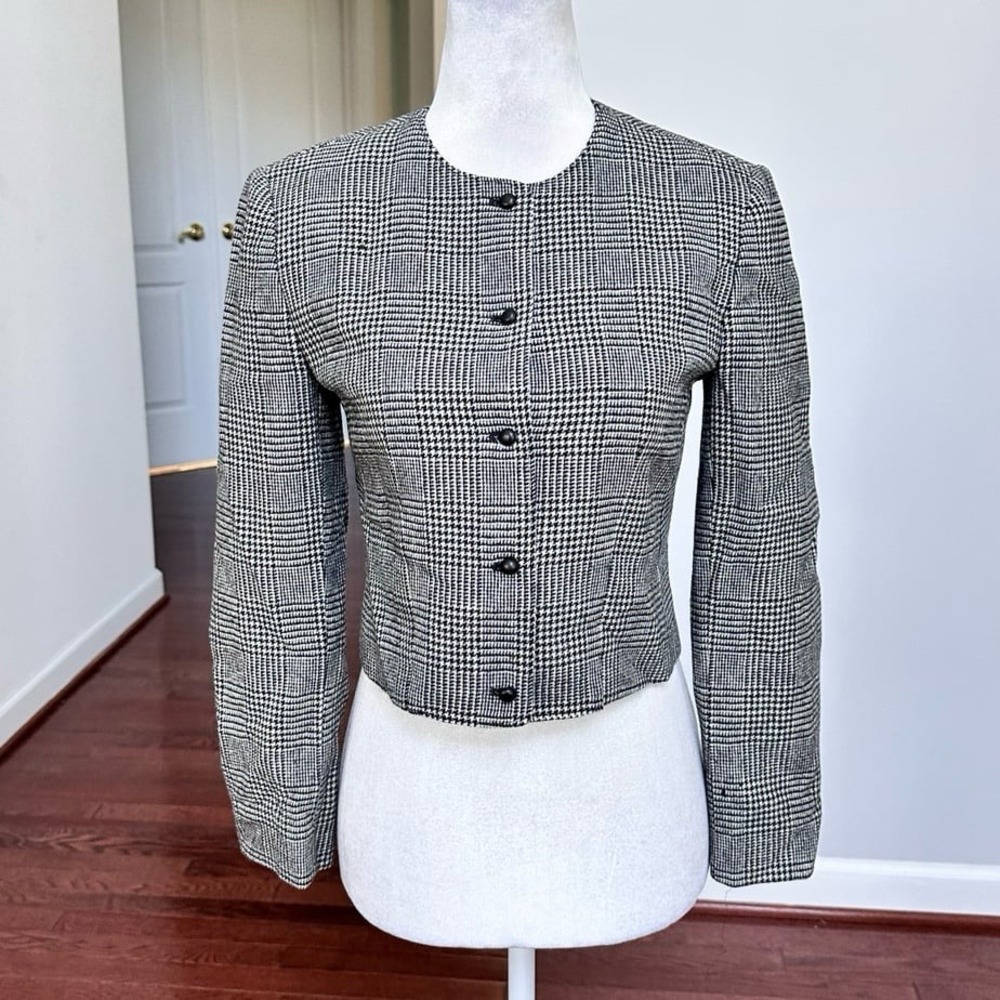Pendleton 100% Wool Black White Plaid Button Up Jacket Coat Sweater Size 4p